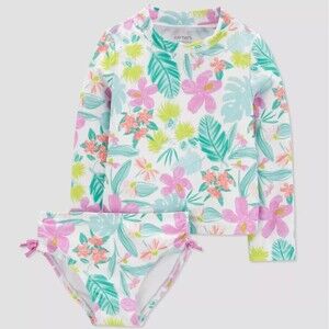 Carter's Just One You Toddler Girls' Long Sleeve Rash Guard Set Bathing Suit 12M